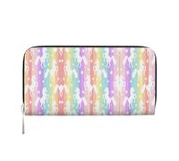 SKKNT Unicorns On Colorful Stripes Print Spacious Trendy Leather Hand Wallet Women Wallet Clutch for Casual and Travel Use, Black, One Size, Art