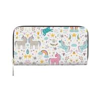 SKKNT Unicorns Pink Print Spacious Trendy Leather Hand Wallet Women Wallet Clutch for Casual and Travel Use, Black, One Size, Art