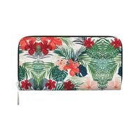 SKKNT Vegetation Leaves with Hibiscus Flowers Print Spacious Trendy Leather Hand Wallet Women Wallet Clutch for Casual and Travel Use, Black, One Size, Art