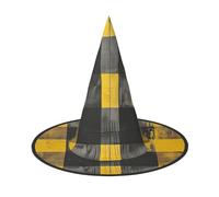 SKKNT Yellow Gray Black Plaid Print Halloween Witch Hat Unisex Carnival Costume Accessory Cap Parties Themed Events