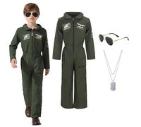 Skknuny 3 PCS Kids Pilot Costume, Air Force Jumpsuit (L)