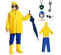 Skknuny Coralin Costume Kids Yellow Raincoat and Blue Pants Costume Set for Halloween Anime Cosplay Accessories (Medium)