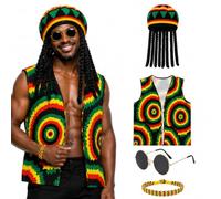 Skknuny Reggae Fancy Dress Adults, Rasta Hat with Dreadlocks for Halloween