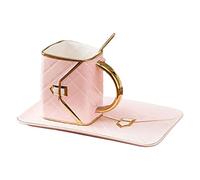 SKKWJEGE Bag Shape Coffee Cup Wear-Resistant Fine Porcelain Practical 310ml Kit Pink