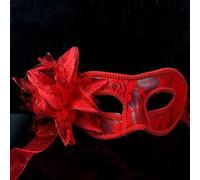 SKKWJEGE Lace Masquerade Mask Carnival Party Eye Mask with flowers for Halloween, red
