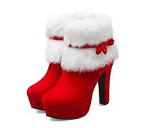 SKKWJEGE Womens Red Fur Suede Ankle Boots Booties for Casual Party Christmas Dress 36