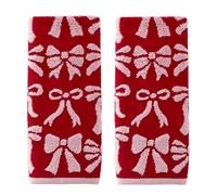 SKL Home Bow Jacqard 100% Cotton Premium 2-PC Hand Towel Set, 500 GSM, Reversible, Soft & Absorbent, Everyday/Christmas/Winter/Valentine's Day, Decorative for Bath/Kitchen/Bar, Red/Pink