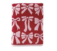 SKL Home Bow Jacquard 100% Cotton Premium Bath Towel, 500 GSM, Reversible, Soft & Absorbent, Decorative/Everyday Christmas/Winter/Valentine's Day, Red/Pink