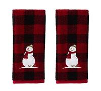 SKL Home by Saturday Knight Ltd. Woodland Winter, Hand Towel Set, Red | 100% Cotton. 450 GSM. Soft, absorbent jacquard. Plaid buffalo check with embroidery. For the bathroom, kitchen or bar & gift.