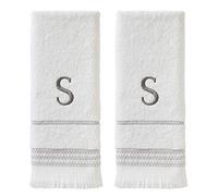 SKL Home Casual Monogram Hand Towel Set, S, 16x26, White 2 Count