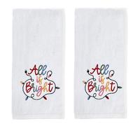 SKL Home Christmas All is Bright Hand Towel 2pc Set for Bath/Kitchen/Bar & Gift, Optic White