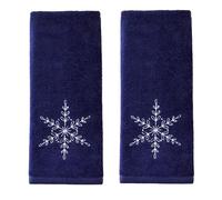 SKL Home Christmas Simple Snowflake Hand Towel 2pc Set for Bath/Kitchen/Bar & Gift, Navy