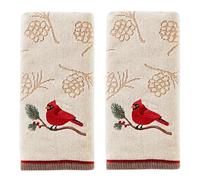 SKL Home Christmas/Winter Cardinal & Branch Hand Towel 2pc Set for Bath/Kitchen/Bar & Gift, Wheat
