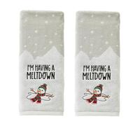 SKL Home Christmas/Winter Meltdown Snowman 100% Cotton Embroidered 2pc Hand Towel Set, Decorative Jacquard for Bath/Kitchen/Bar, Gray/Multi