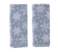 SKL Home Christmas/Winter Scattered Snowflakes 100% Cotton Premium 2-Piece Hand Towel Set, 450 GSM, Reversible Jacquard, Soft & Absorbent, Decorative for Bath/Kitchen/Bar, Blue/White