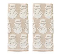 SKL Home Christmas/Winter Snowman Jacquard 100% Cotton Reversible 2pc Hand Towel Set, Soft & Absorbent, Decorative for Bath/Kitchen/Bar & Gift, Tan