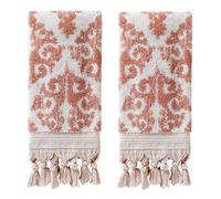 SKL Home Mirage Fringe 100% Turkish Cotton Hand Towel Set, Blush Small | 640 GSM weight. Spa-level quality. Soft & absorbent, reversible jacquard. For the bathroom, kitchen, bar or any sink space.