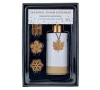 SKL Home Seasonal Charm 5pc Ceramic Soap/Lotion Dispenser Set, Interchangeable for Holidays/Seasons/Everyday, White/Gold