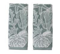 SKL Home South Seas Shell 100% Cotton Premium 2-Piece Hand Towel Set, 550 GSM, Reversible Jacquard, Soft & Absorbent, Tropical/Coastal/Beach/Resort for Bath/Kitchen/Bar & Gift, Teal/White