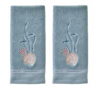 SKL Home Underwater 100% Cotton Embroidered 2pc Hand Towel Set, Tropical/Coastal/Beach/Resort, Decorative for Bath/Kitchen/Bar & Gift, Blue