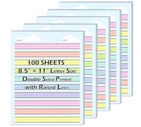 SKLENICE 100 Sheets Multi-Color Raised Line Paper for Handwriting Practice, Wide Ruled Kindergarten Writing Paper, Double Sided, 8.5x11 inches, Educational Style