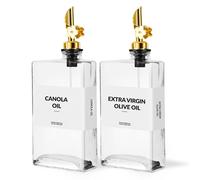 Skleptix 2pack Glass Oil Dispenser,Kitchen Olive Oil Bottle with Plum-Shaped Auto-Open Pourer,Oil and Vinegar Dispenser Set with Silicone Funnel&40 Waterproof Labels(Transparent,350ml/11.8 oz)