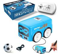 Skluauat Mini Bus Magic Line Follower Toy, Smart Inductive Rc Bus Car with Auto-Avoidance, Follow Lines Tracking Vehicle Toy, Rc-Controlled with LED Expressions & 4 Play Modes, for Kids (Blue)