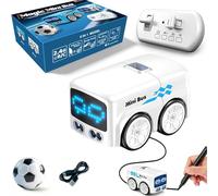 Skluauat Mini Bus Magic Line Follower Toy, Smart Inductive Rc Bus Car with Auto-Avoidance, Follow Lines Tracking Vehicle Toy, Rc-Controlled with LED Expressions & 4 Play Modes, for Kids (White)