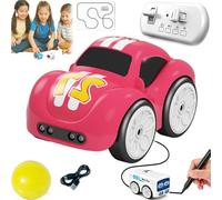 Skluauat Mini Bus Magic Line Follower Toy, Smart Inductive Rc Bus Car with Auto-Avoidance, Follow Lines Tracking Vehicle Toy, Rc-Controlled with LED Expressions & 4 Play Modes, for Kids (Red)