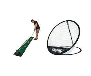 SKLZ Accelerator Pro Indoor Putting Mat - Green & Golf ChipPing Net by Longridge