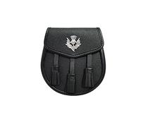SKMAXO 100% BLACK LEATHER SPORRAN WITH THISTLE AND 3 TASSELS SCOTTISH KILT SPORRAN WITH CHAIN BELT 02