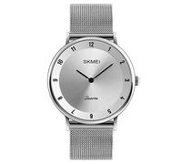 SKMEI 1264 Luxury Brand Men Quartz Watches Ultra Thin Stainless Steel Leather Clock Male Sport Watch Waterproof Casual Relogio Masculino (W Silver Black)