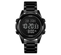 SKMEI 1667 Muslim Watch Qibla Time Reminder Nmane Display Qibla Compass Relibious Month/Day Wristwatch for Islamic Kids Ramadan BLACK-BLACK
