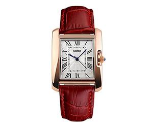 SKMEI Beautiful Women's Watch Square Rose Gold Roman Numerals Genuine Leather Strap 1083R
