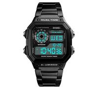 SKMEI Black Smart Mens Digital Watch Clear Large Display Stainless Steel Strap Date Alarm Stopwatch DG1335BLA