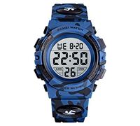 SKMEI Children Digital Camouflage Kid Watch LED Alarm 50M Waterproof Sport Wristwatches for Boy (Dark Blue Camouflage)