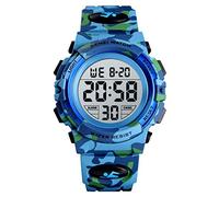 SKMEI Children Digital Camouflage Kid Watch LED Alarm 50M Waterproof Sport Wristwatches for Boy (Light Blue Camouflage)