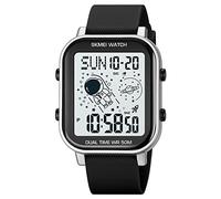 SKMEI Digital Watch Men, Mens Ultra-Thin Digital Sports Watch LED Screen Military Waterproof Wrist Watches for Men Casual Stopwatch Alarm Countdown Army Watch, Silver, 2.12*1.54*0.43 inch, Sports