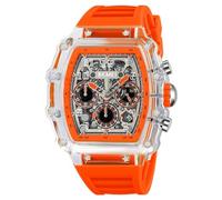 SKMEI Fashion Automatic Mens Watches with 50M Waterproof Business Skeleton Silicone Strap Unique Wrist Watches for Men, Orange