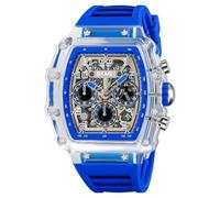 SKMEI Fashion Automatic Mens Watches with 50M Waterproof Business Skeleton Silicone Strap Unique Wrist Watches for Men, Blue