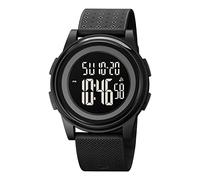 SKMEI Men Digital Sports Watch Ultra-Thin Large Face Waterproof Wrist Watches for Men with Stopwatch Countdown Timer Alarm Function Dual Time LED Back Light, 1895-All Black-F, 1.81*1.57*0.39 inch,