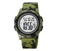SKMEI Men Digital Sports Watch Ultra-Thin Large Face Waterproof Wrist Watches for Men with Stopwatch Countdown Timer Alarm Function Dual Time LED Back Light, 1895-Com Green-F, 1.81*1.57*0.39 inch,