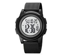SKMEI Men Digital Sports Watch Ultra-Thin Large Face Waterproof Wrist Watches for Men with Stopwatch Countdown Timer Alarm Function Dual Time LED Back Light, 1895-Black White-F, 1.81*1.57*0.39 inch,