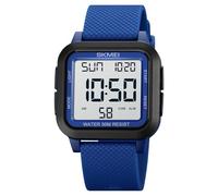 SKMEI Men Digital Sports Watch Ultra-Thin Large Face Waterproof Wrist Watches for Men with Stopwatch Countdown Timer Alarm Function Dual Time LED Back Light, Blue White, 1.89*1.57*0.43 inch, Sports