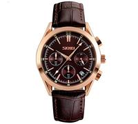 SKMEI Men Watches Black Leather Band Sports Large Big Face Luxury Waterproof Luminous Fashion Dress Casual Analog Quartz Chronograph Father Gifts Wrist Watch, G9127brown, classic