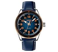 SKMEI Men Watches Black Leather Band Sports Large Big Face Luxury Waterproof Luminous Fashion Dress Casual Analog Quartz Chronograph Father Gifts Wrist Watch, Blue strap gold case, classic