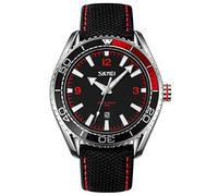 SKMEI Men Watches Black Leather Band Sports Large Big Face Luxury Waterproof Luminous Fashion Dress Casual Analog Quartz Chronograph Father Gifts Wrist Watch, G9291red, fashion