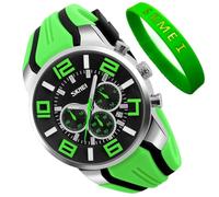SKMEI Men Watches Silicone Band Young Waterproof Sports Fashion Casual Large Big Face Chronograph Luxury Luminous Analog Quartz Black Wrist Watch Gifts , G9128green, fashion
