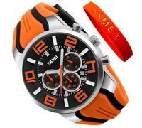 SKMEI Men Watches Silicone Band Young Waterproof Sports Fashion Casual Large Big Face Chronograph Luxury Luminous Analog Quartz Black Wrist Watch Gifts, G9128orange, fashion