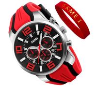 SKMEI Men Watches Silicone Band Young Waterproof Sports Fashion Casual Large Big Face Chronograph Luxury Luminous Analog Quartz Black Wrist Watch Gifts, G9128red, fashion